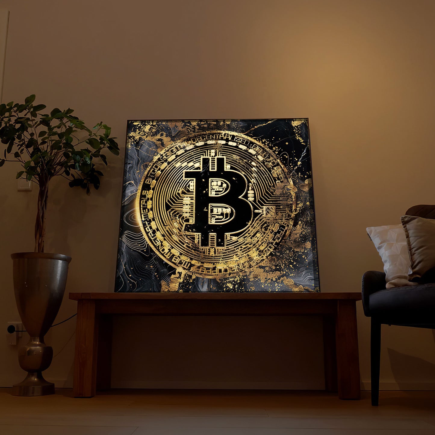 Golden Bitcoin in Marmor