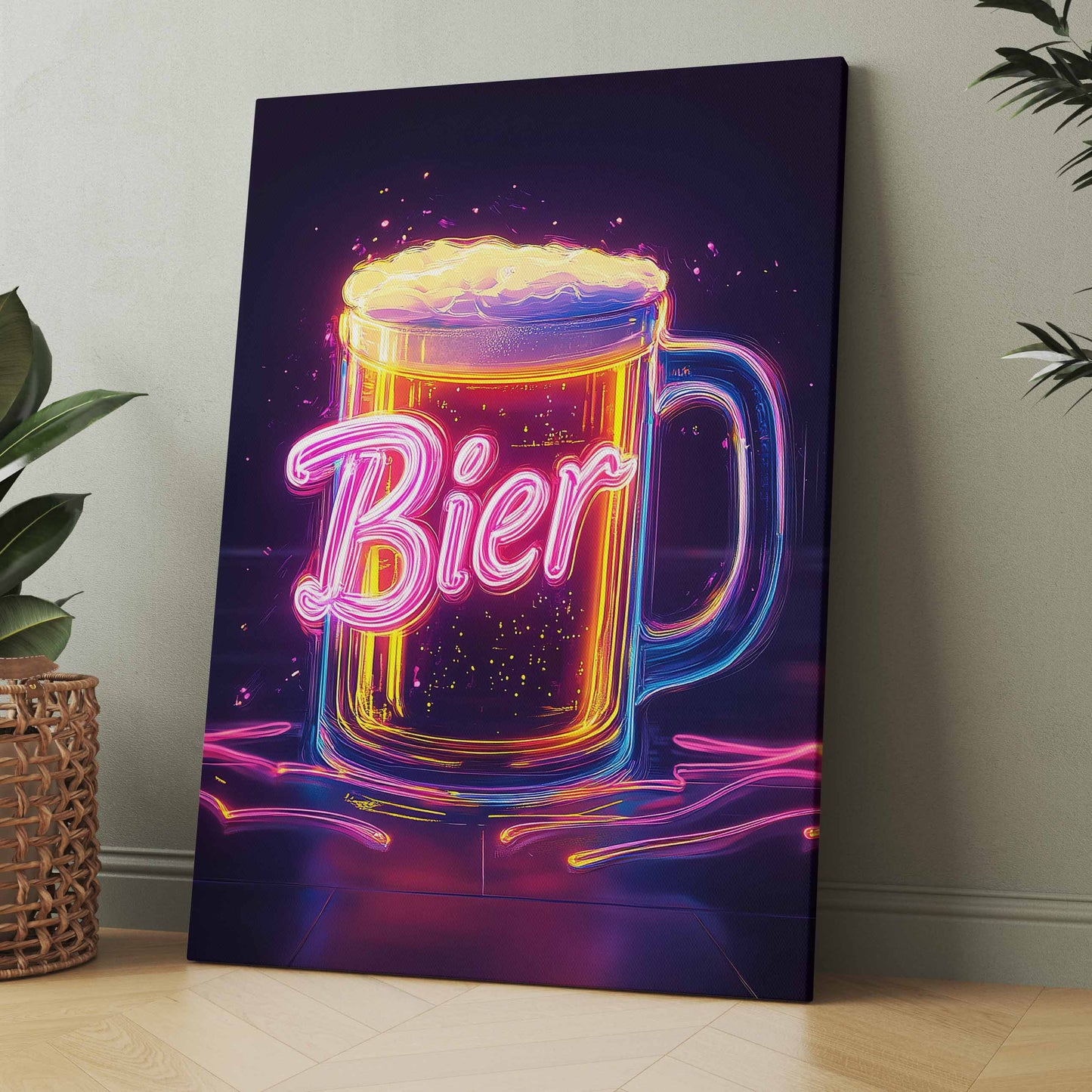 Neon Bier Glas - Poster oder Leinwand