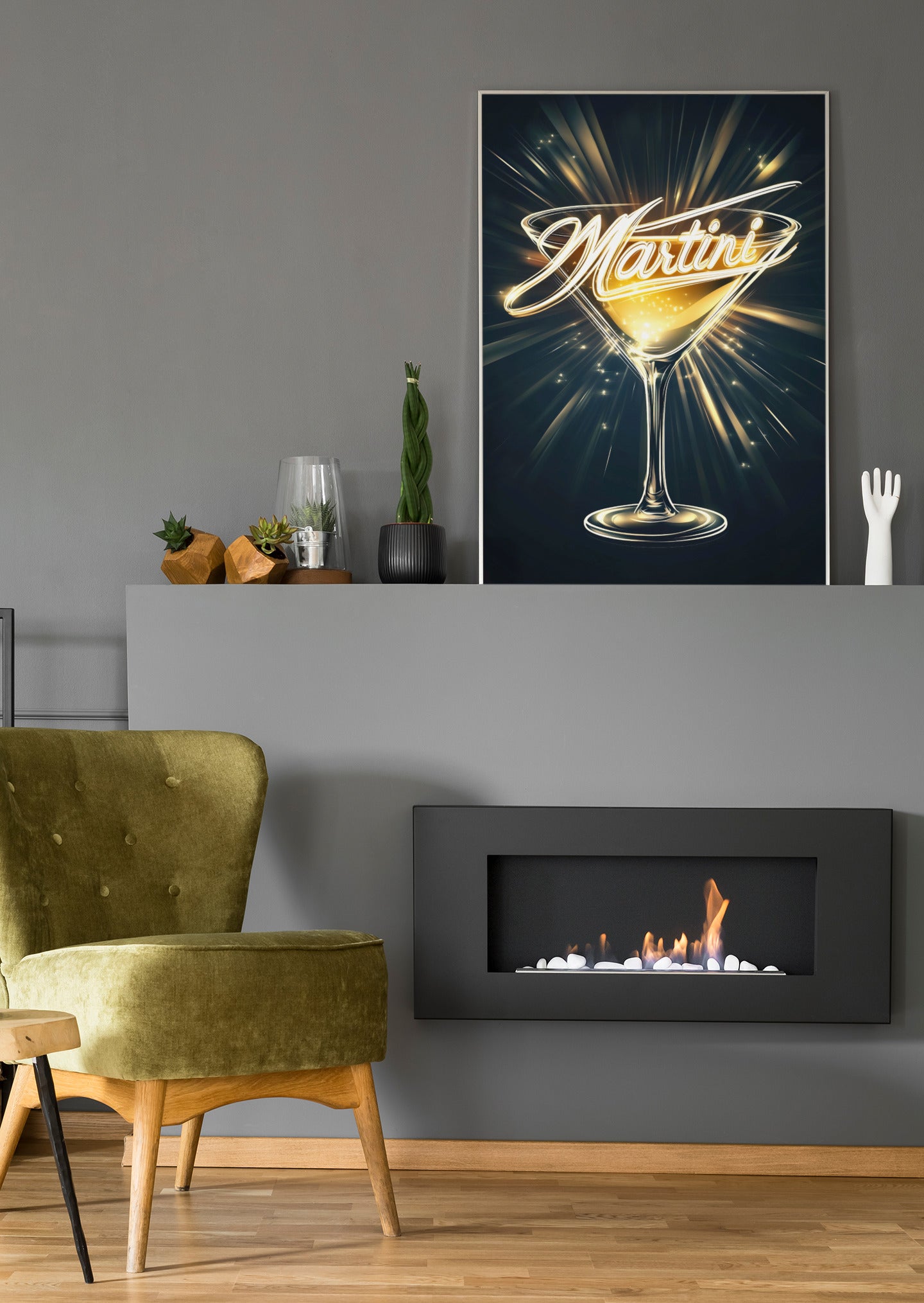 Martini Cocktail Neon - Poster oder Leinwand