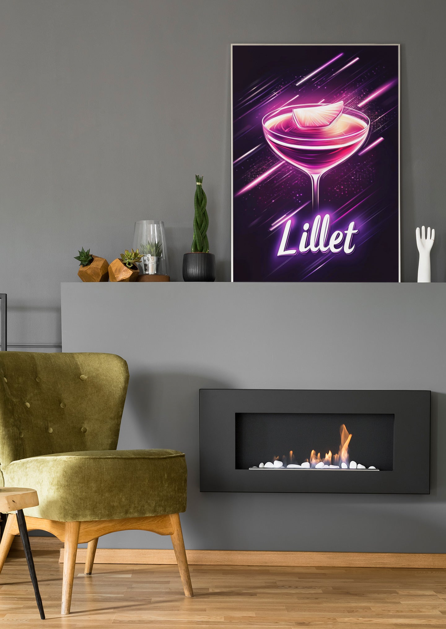 Lillet Neon Cocktail - Poster oder Leinwand