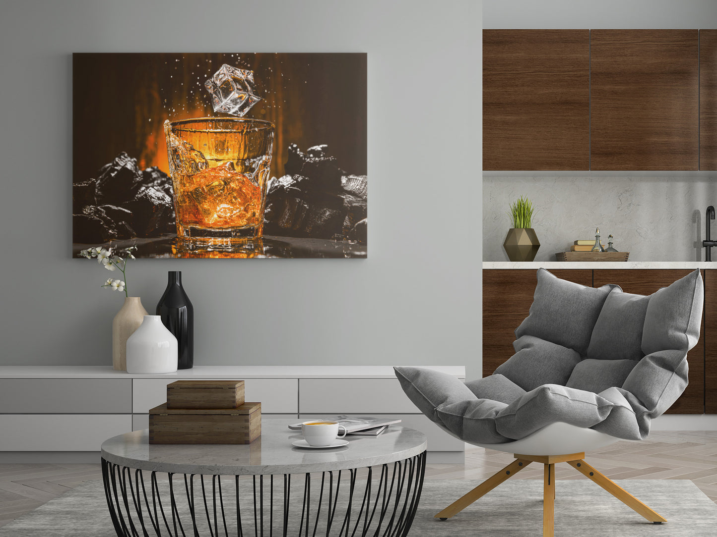 Whisky Glas mit Eiswürfeln - Poster oder Leinwand