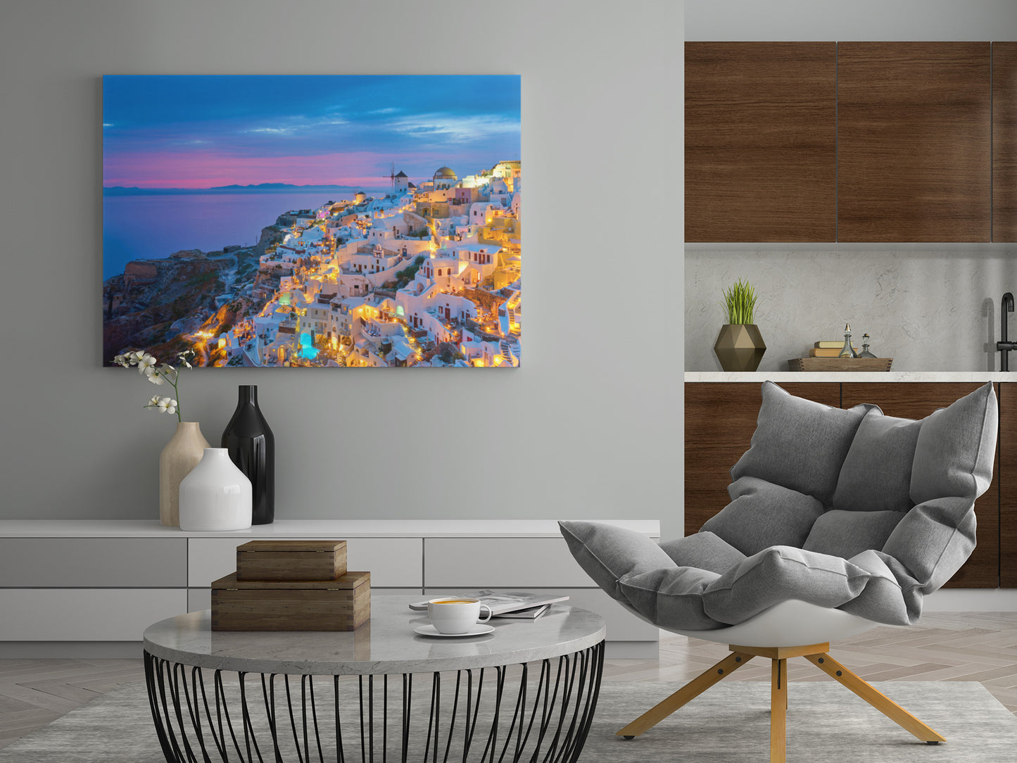 Santorini bei Nacht - Poster oder Leinwand