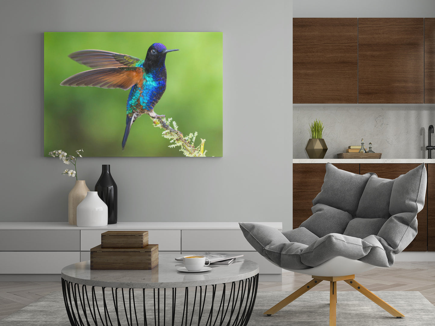 Bunter Vogel auf Ast - Poster oder Leinwand