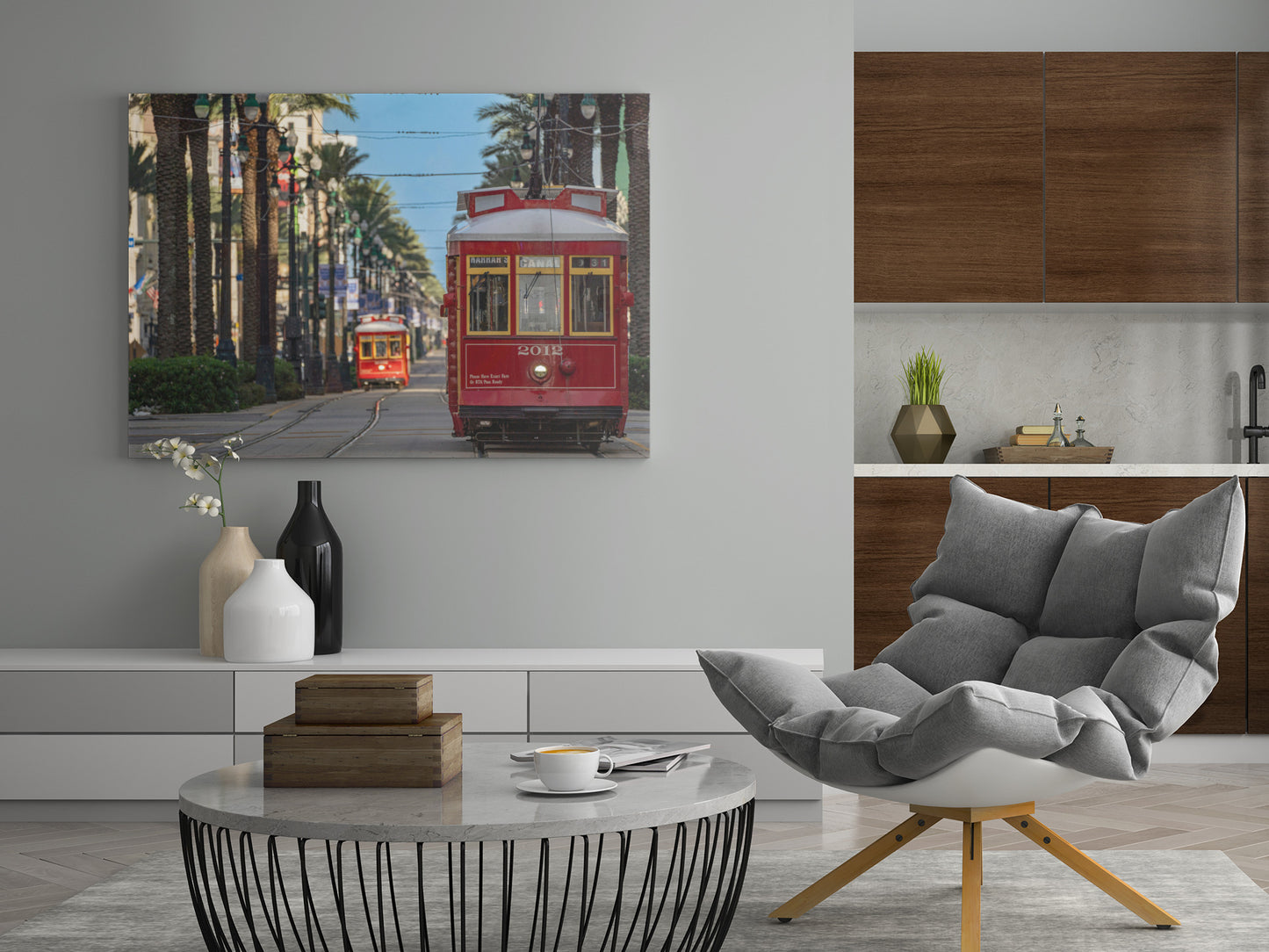 Rote Straßenbahn in New Orleans - Poster oder Leinwand