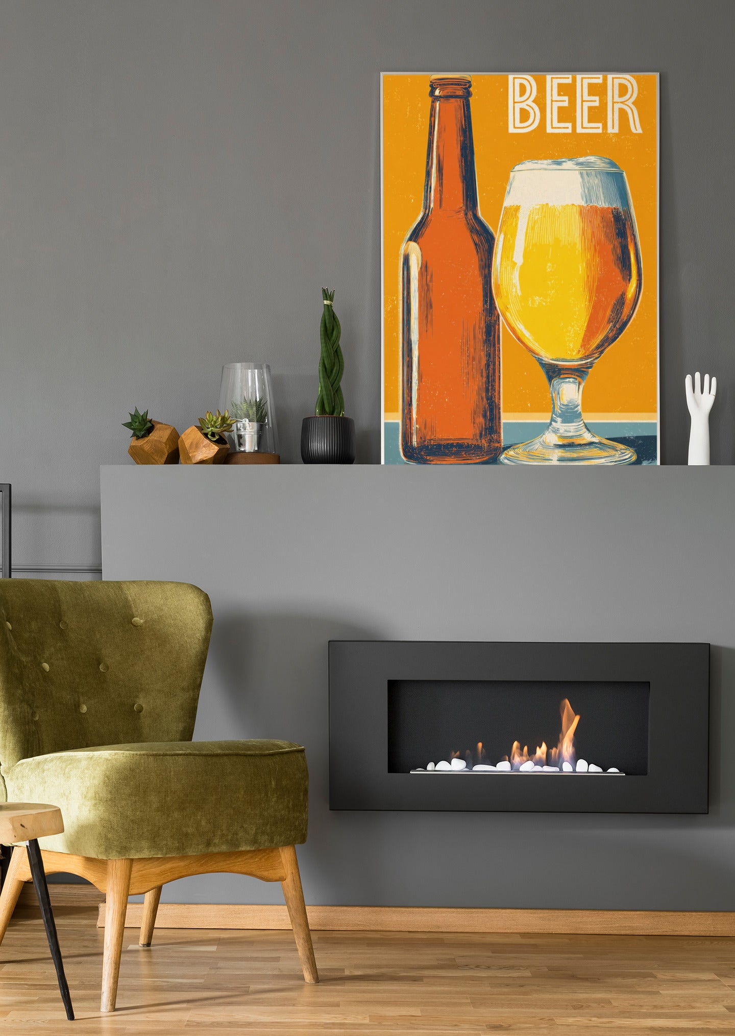 Retro Glas Bier - Poster oder Leinwand