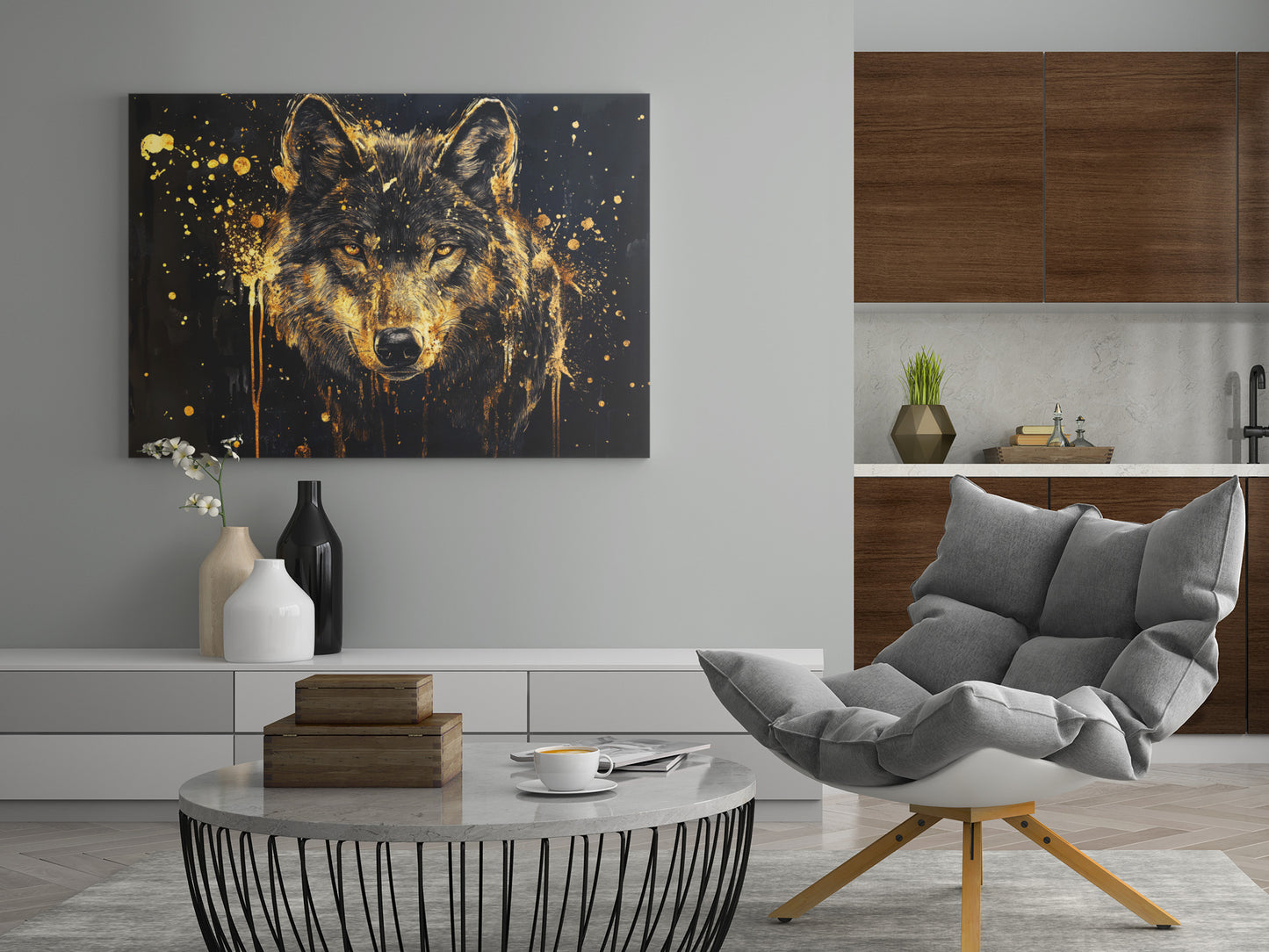Goldener Wolf Abstract Art - Poster oder Leinwand