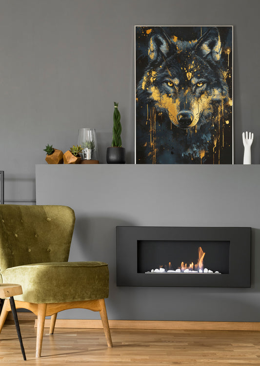 Schwarz Golder Wolf - Poster oder Leinwand