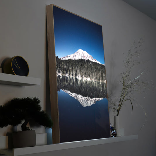 Bergspiegelung im Wasser bei Nacht
