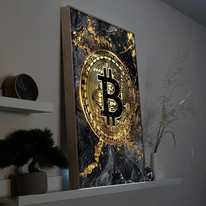 Golden Bitcoin in Marmor