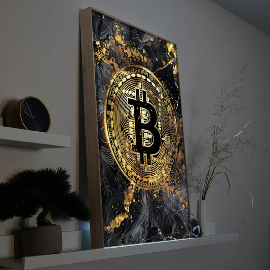 Golden Bitcoin in Marmor