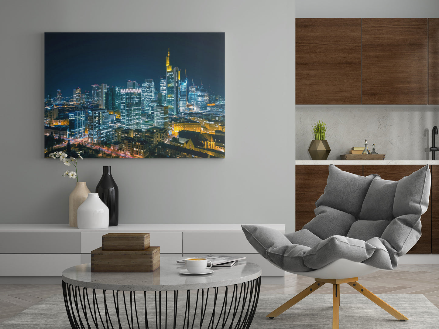 Frankfurt am Main - Skyline bei Nacht - Poster oder Leinwand