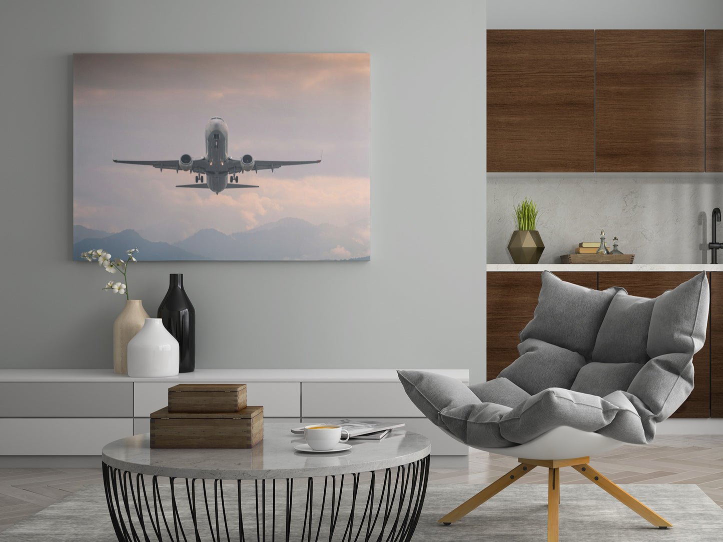 Flugzeug Airbus Take Off in den Alpen - Poster oder Leinwand