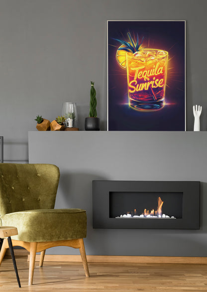Tequila Sunrsie Neon Cocktail - Poster oder Leinwand