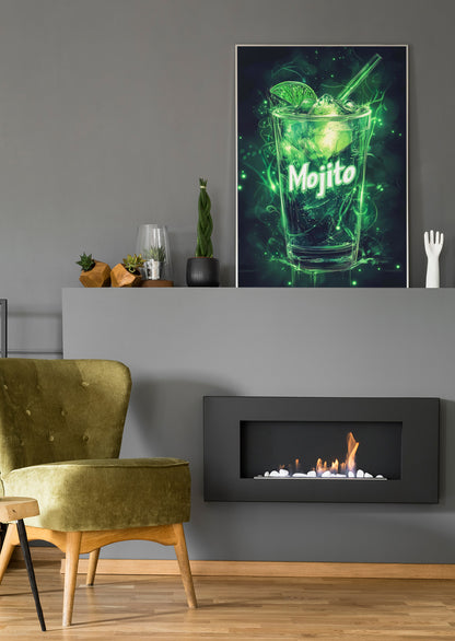 Mojito Neon Cocktail - Poster oder Leinwand
