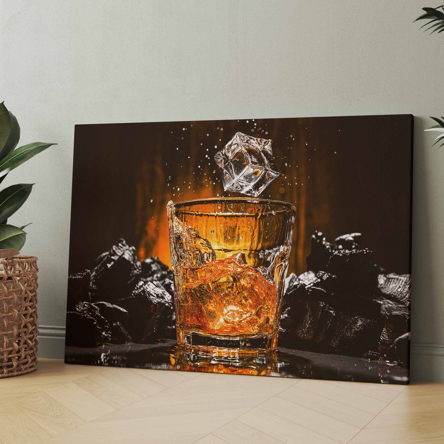 Whisky Glas mit Eiswürfeln - Poster oder Leinwand