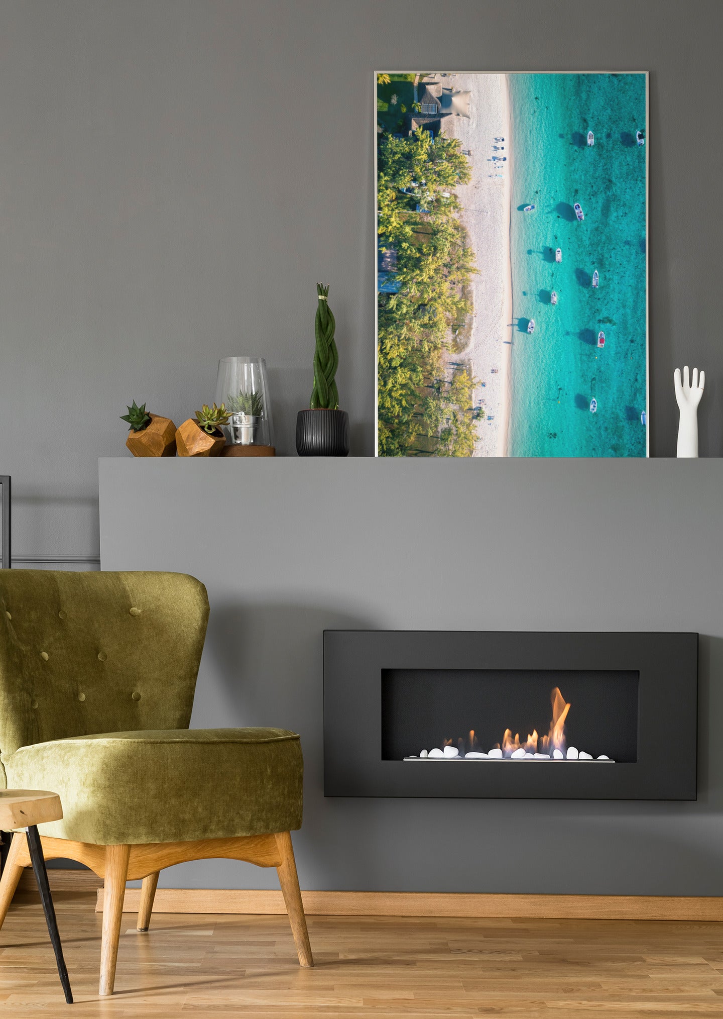 Luftaufnahme Strand mit türkisem Wasser - Poster oder Leinwand