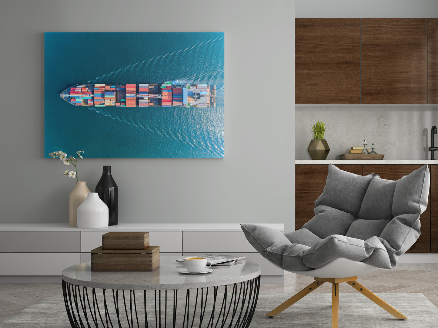 Containerschiff von oben - Poster oder Leinwand