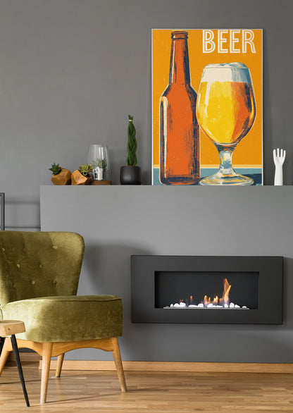 Retro Glas Bier - Poster oder Leinwand
