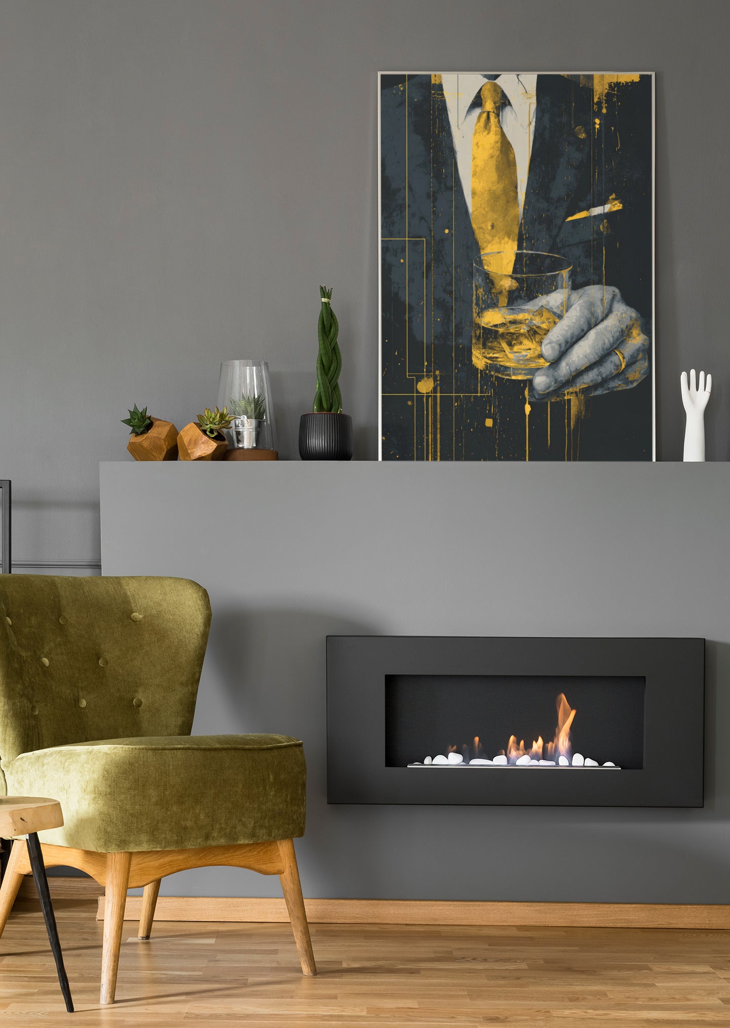 Goldene Krawatte und Whisky - Poster oder Leinwand