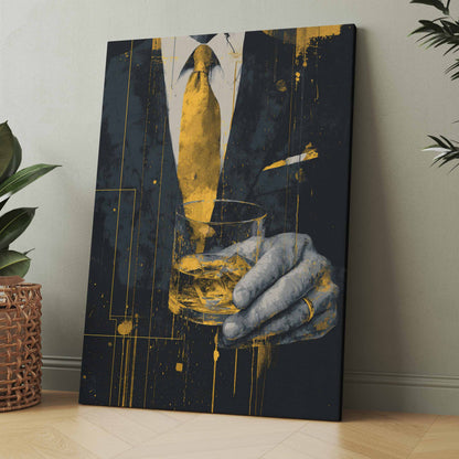 Goldene Krawatte und Whisky - Poster oder Leinwand