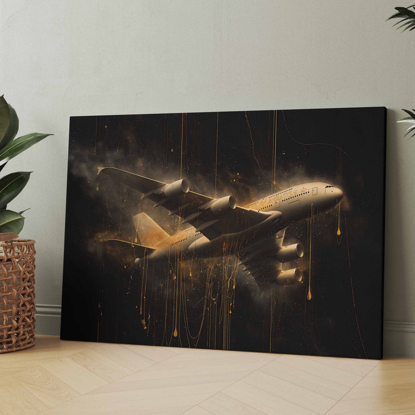 Airbus A380 Flugzeug Goldregen - Poster oder Leinwand