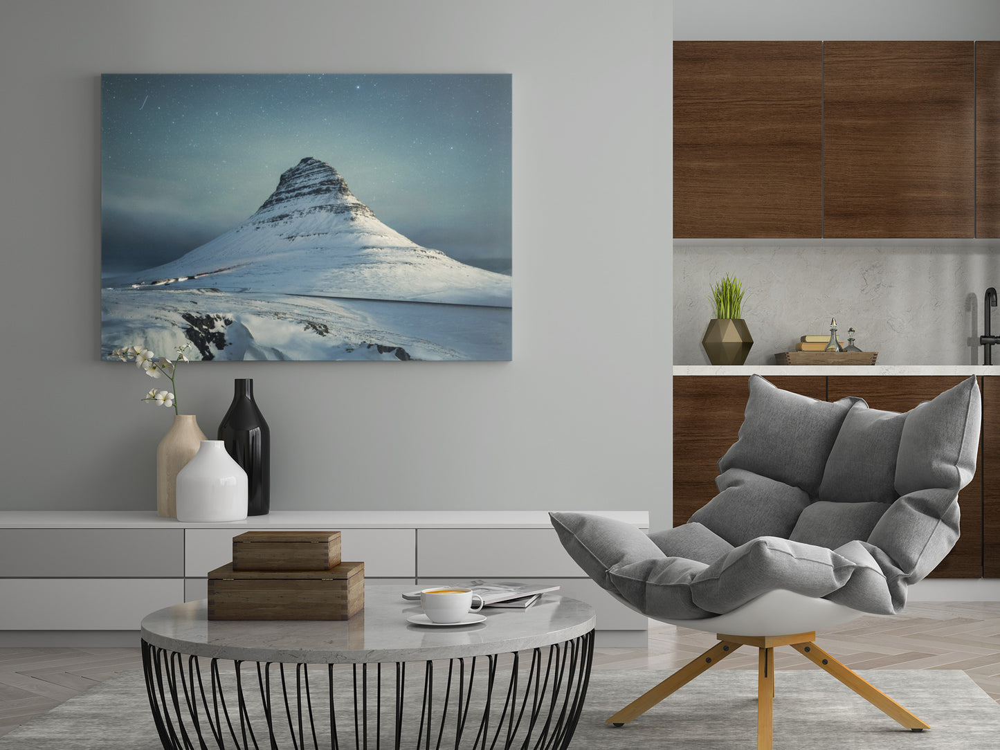 Island - Berg bei Nacht - Poster oder Leinwand