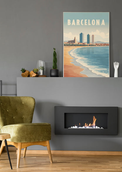 Barcelona Playa Vintage - Poster oder Leinwand