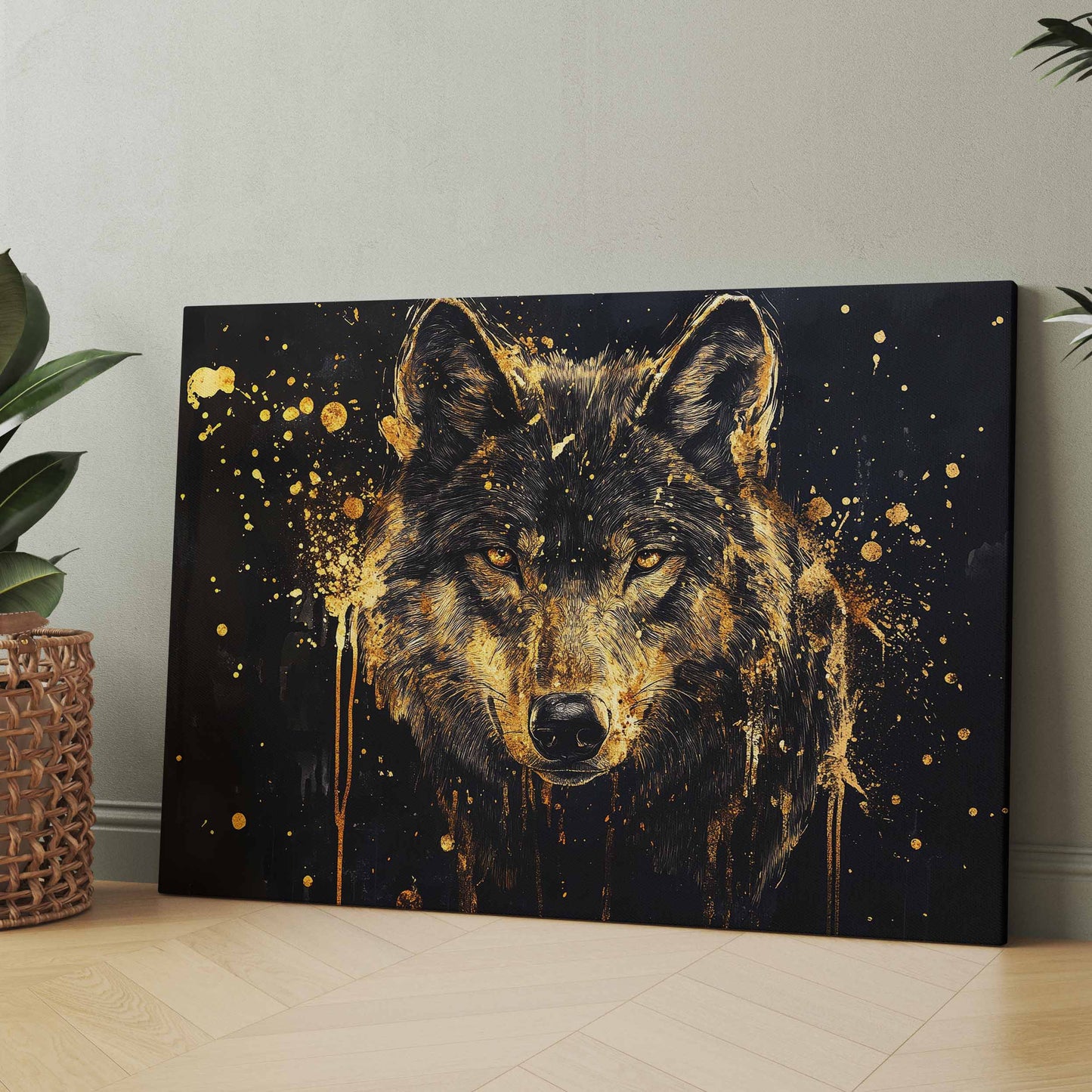 Goldener Wolf Abstract Art - Poster oder Leinwand