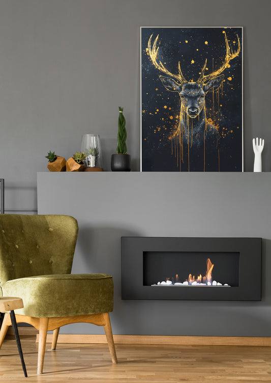 Goldener Hirsch Abstrakt - Poster oder Leinwand