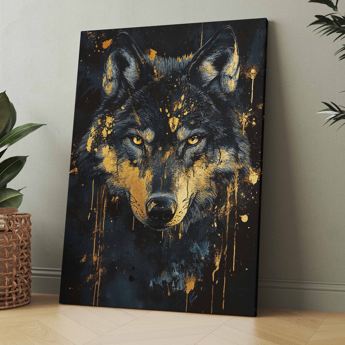Schwarz Golder Wolf - Poster oder Leinwand