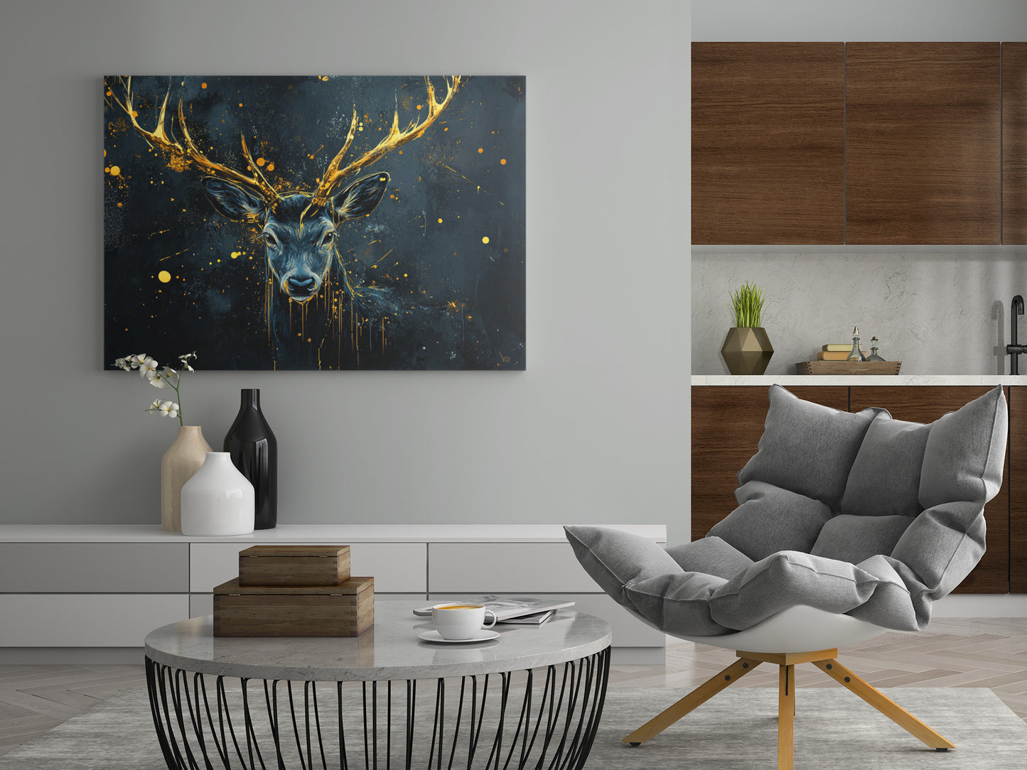 Gold Hirsch Abstrakt - Poster oder Leinwand